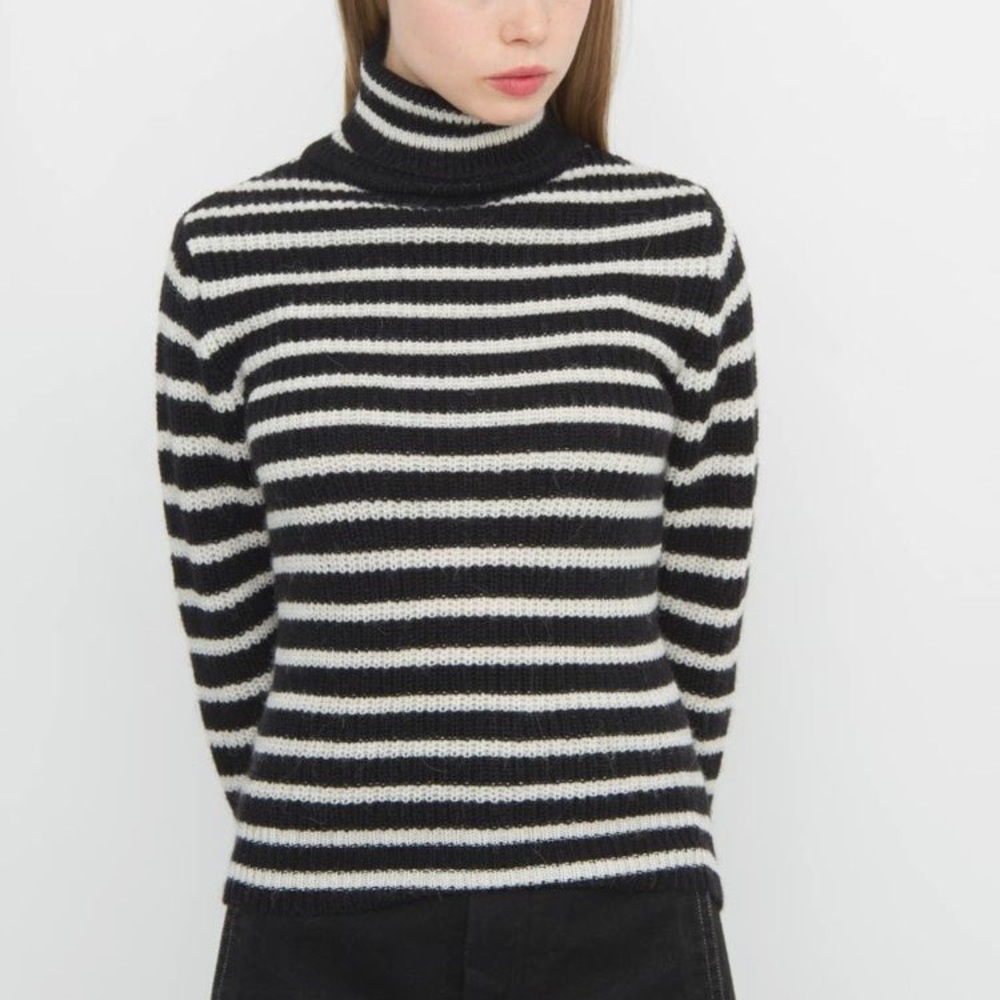 IRO Seely Striped Turtleneck sweater alpaca wool XS xsmall fuzzy black and white